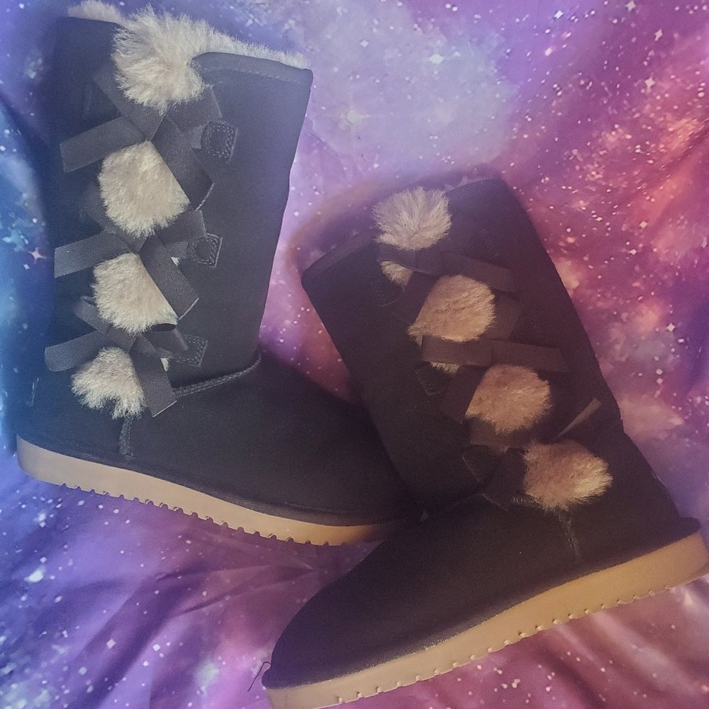 Koolabura By Ugg Size 6 Kids Victoria Tall Black Suede Fur Winter Boots
